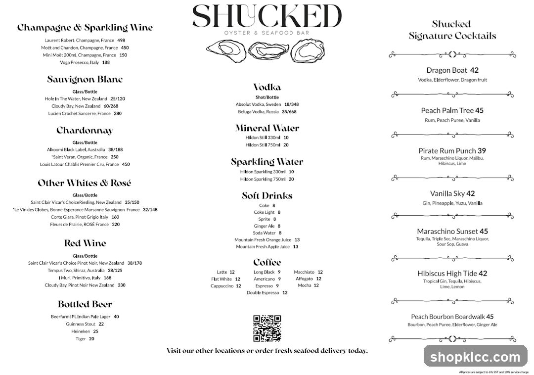 Shucked Oyster & Seafood Bar Menu