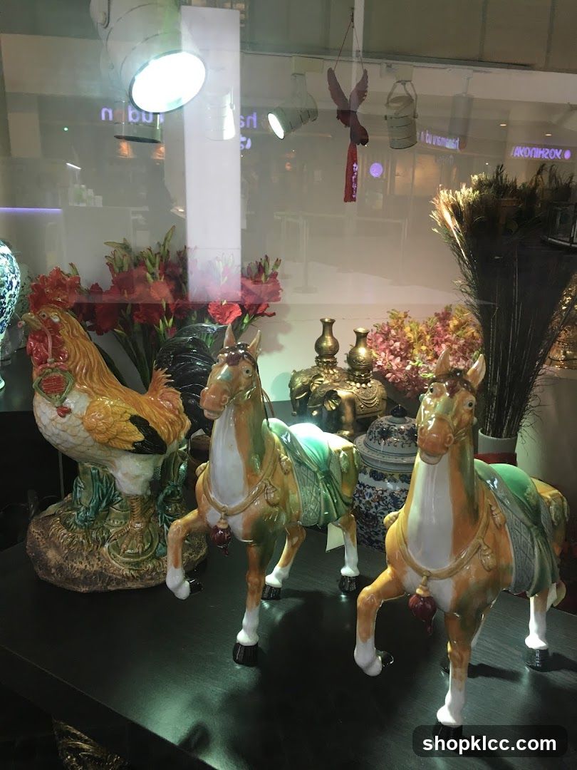 Ceramic Horse and Rooster Figurines