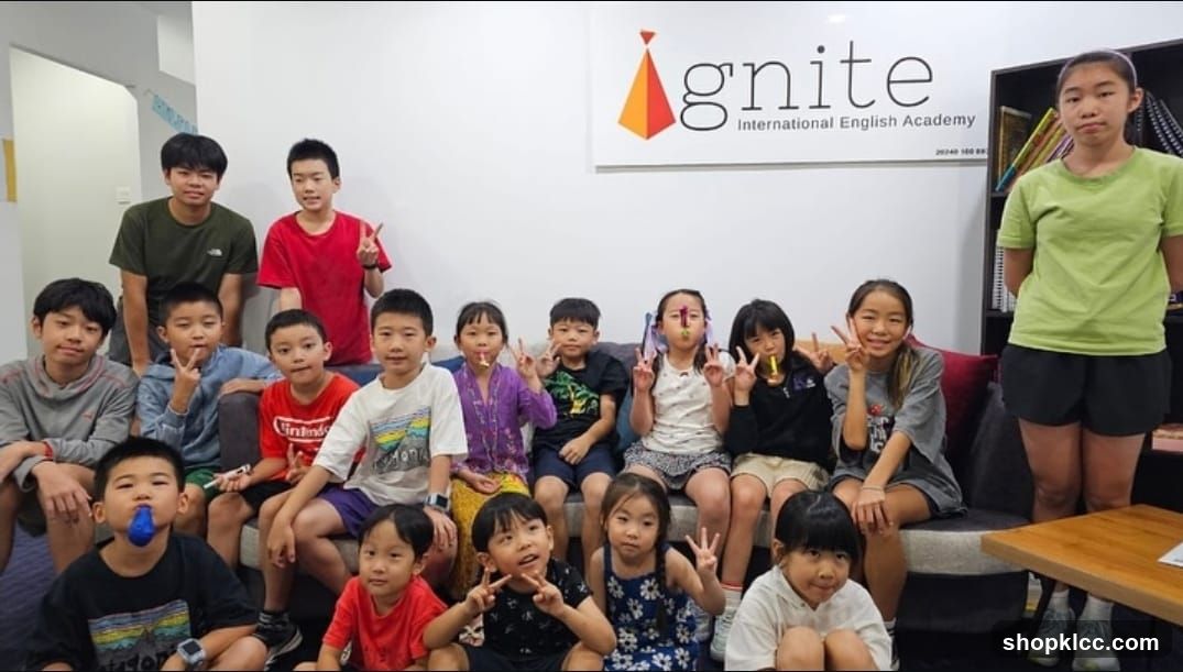 Children posing for a photo at an English academy