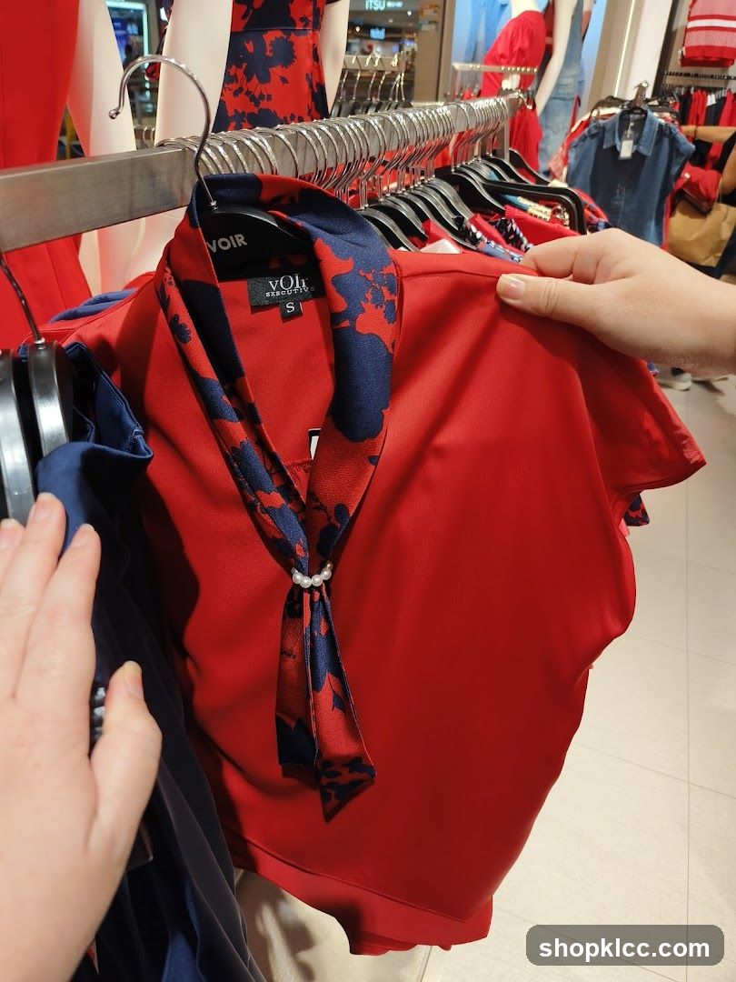 Red Blouse with Floral Scarf Detail
