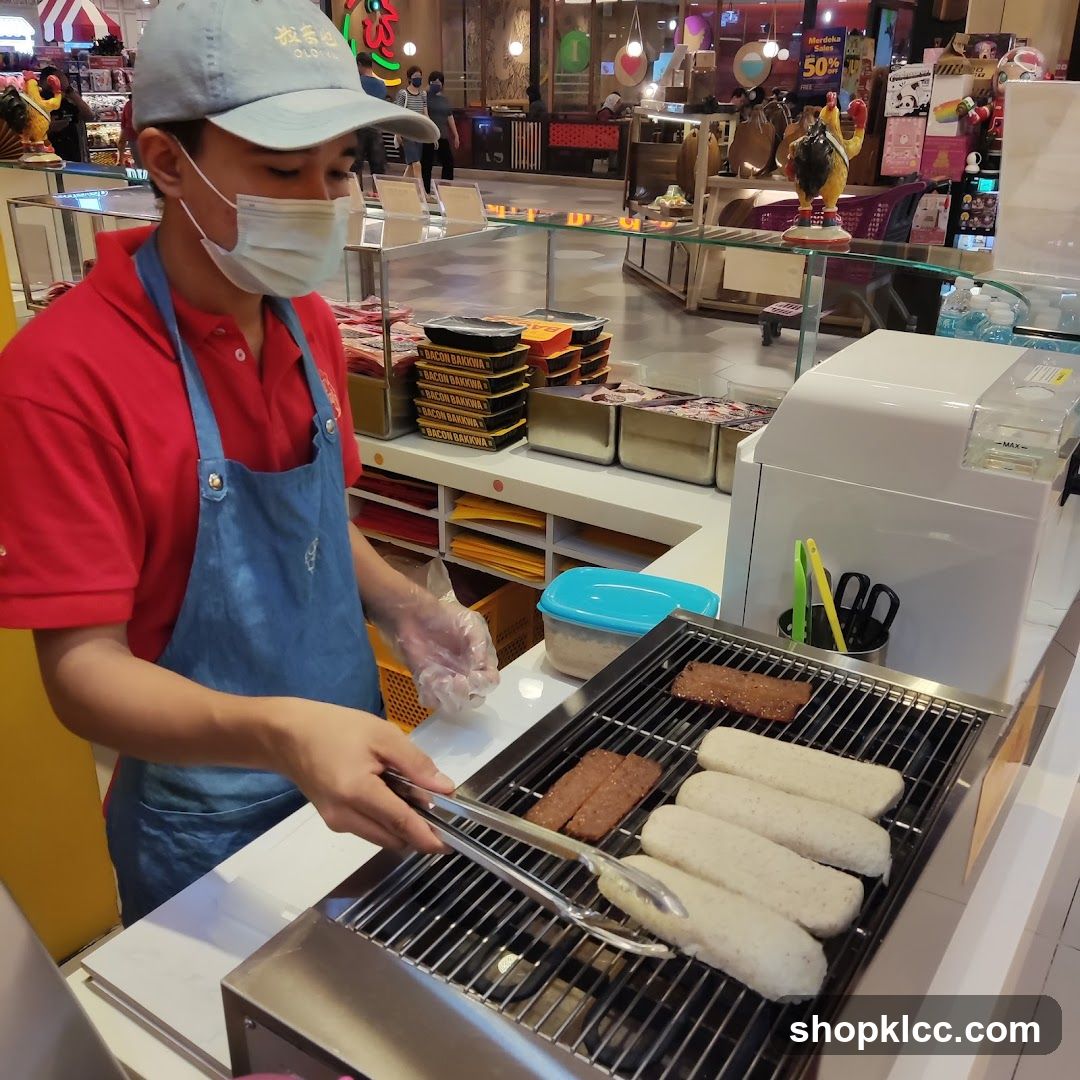 Food Stall Worker Grilling Meat