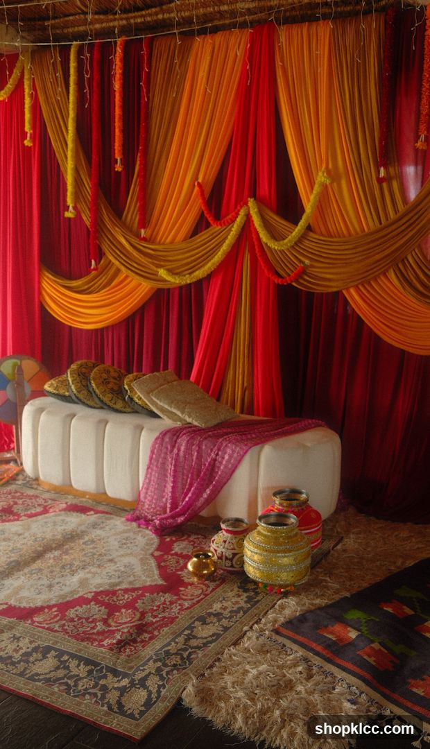 Decorated Interior with Rich Textiles and Traditional Vessels