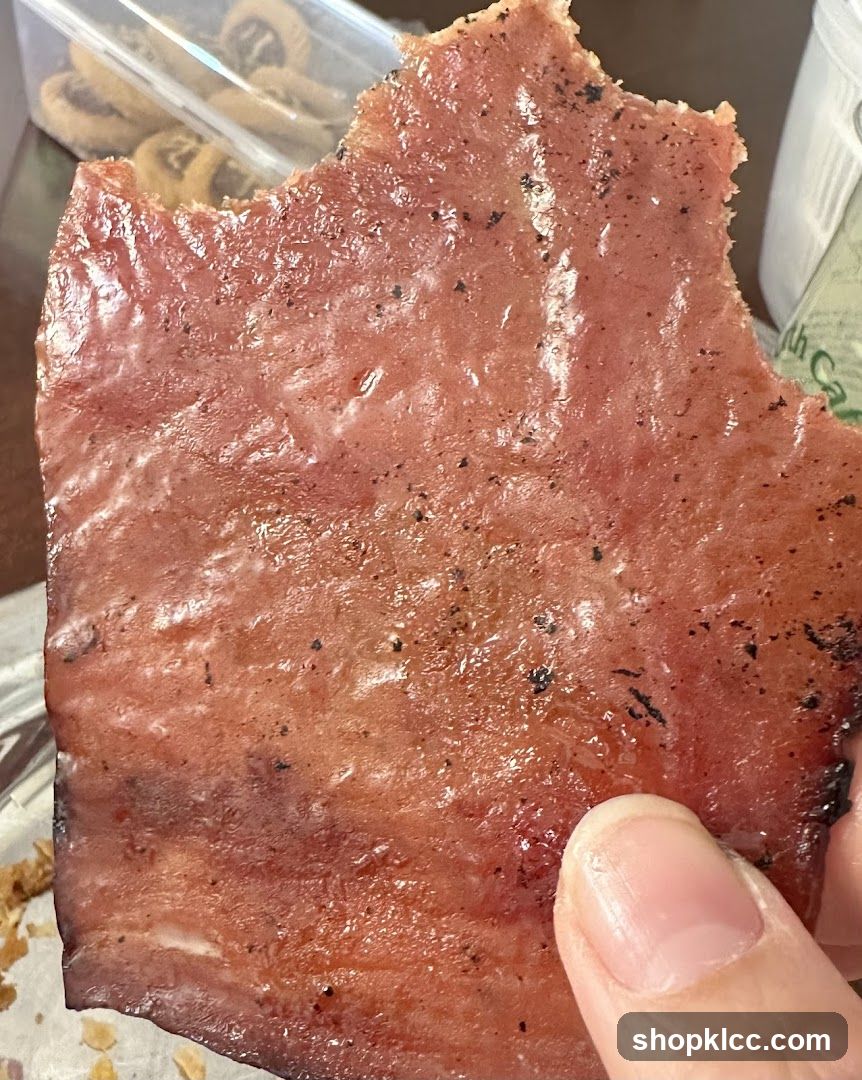 Close-up of a piece of jerky