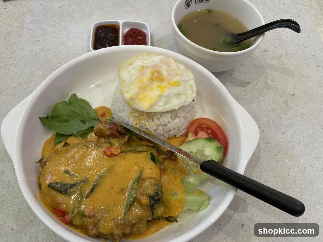 Curry Chicken Rice with Fried Egg and Soup