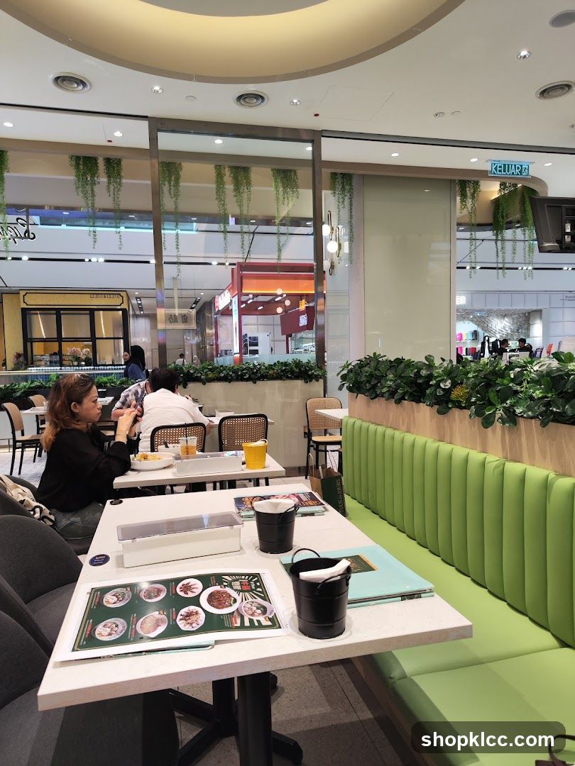 Restaurant Interior with Green Booth Seating