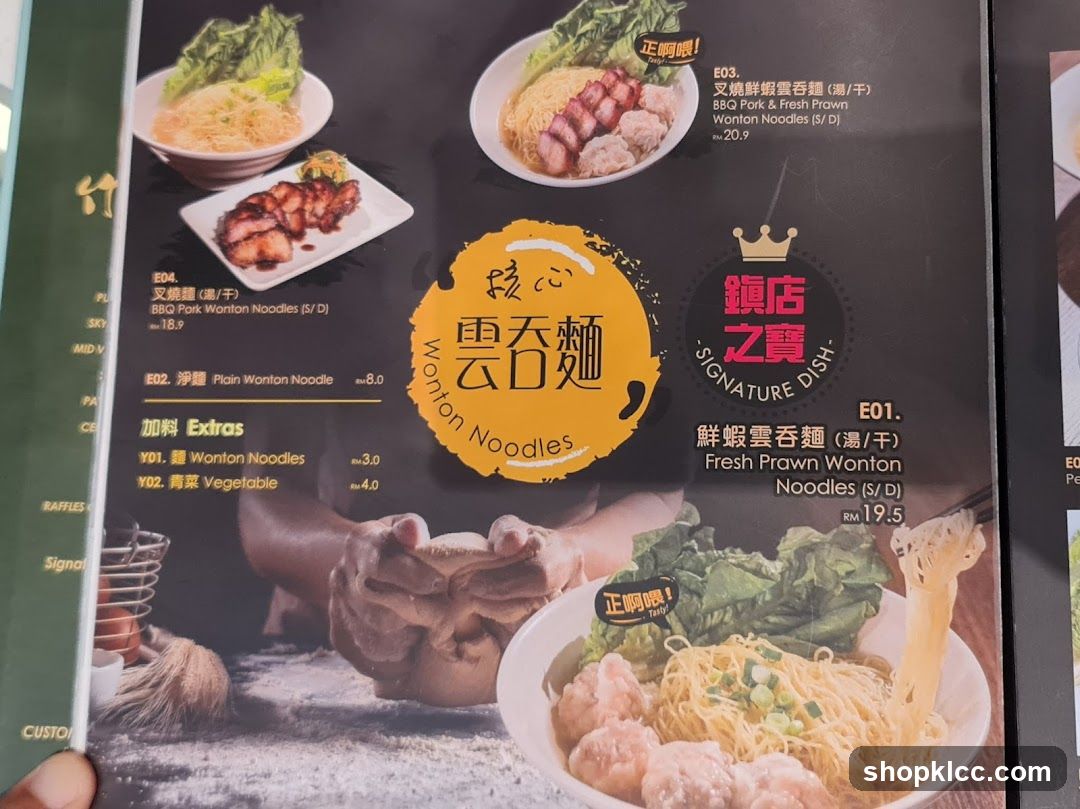 Wonton Noodles Menu