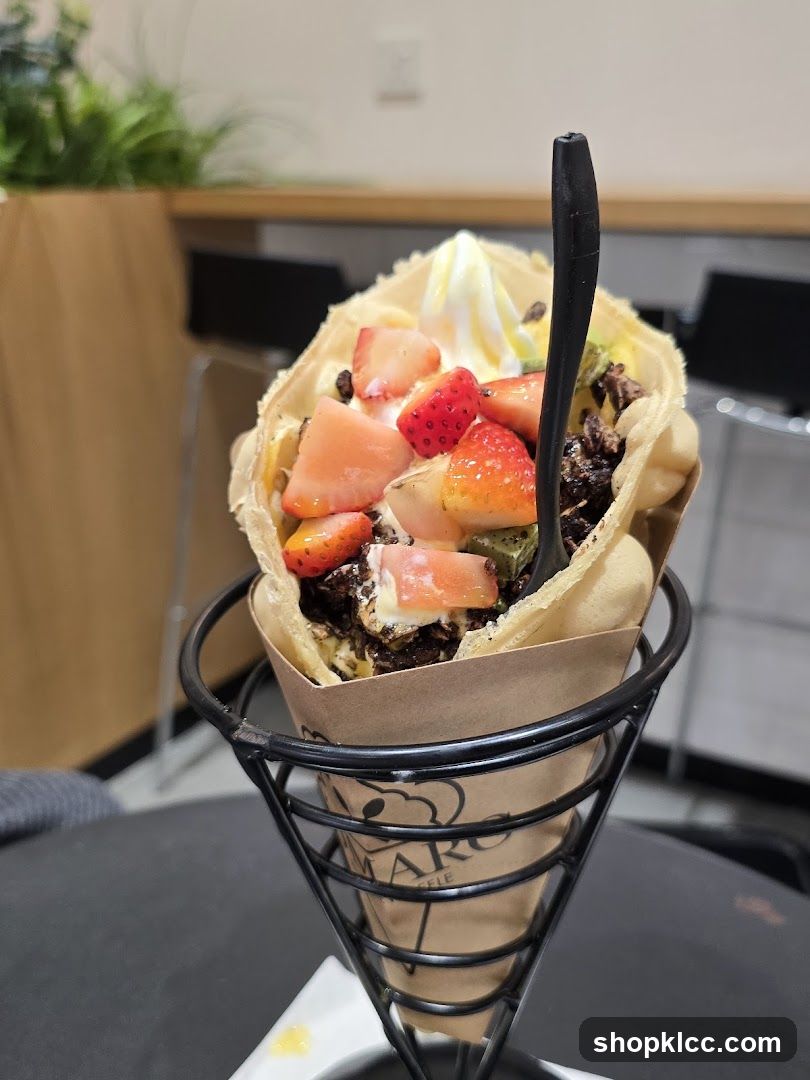 Bubble Waffle with Fruit and Ice Cream