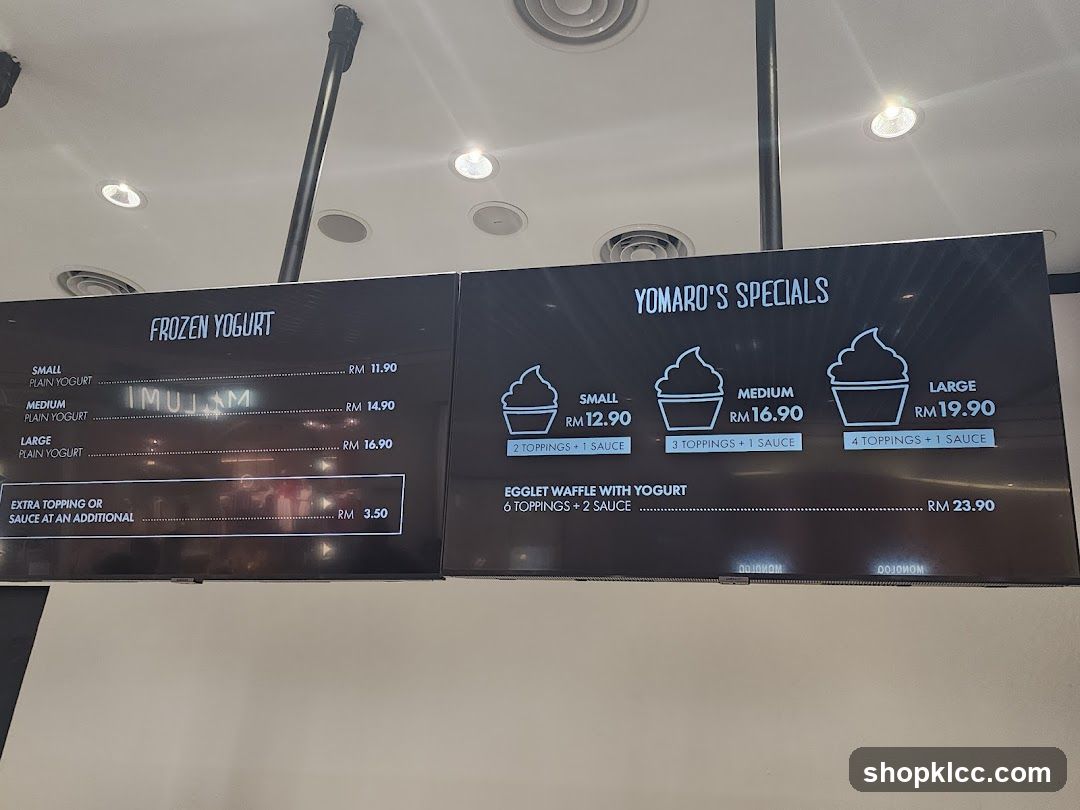 Yomaro's Frozen Yogurt Menu