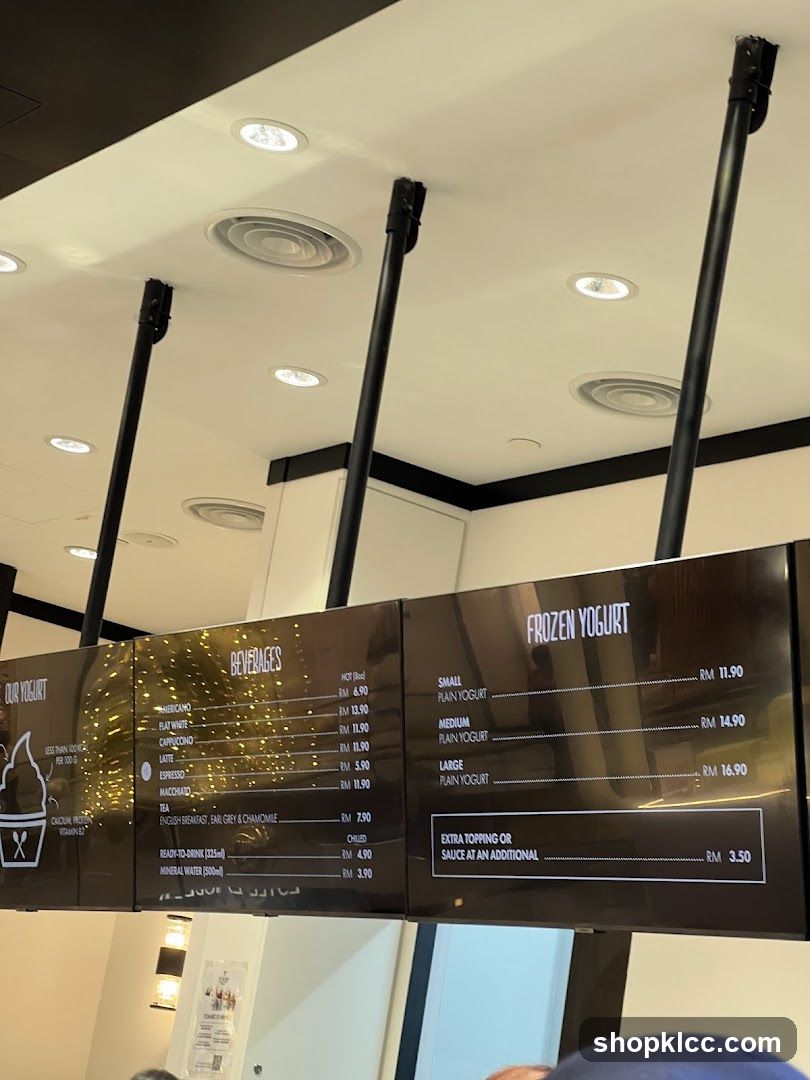 Frozen Yogurt and Beverages Menu