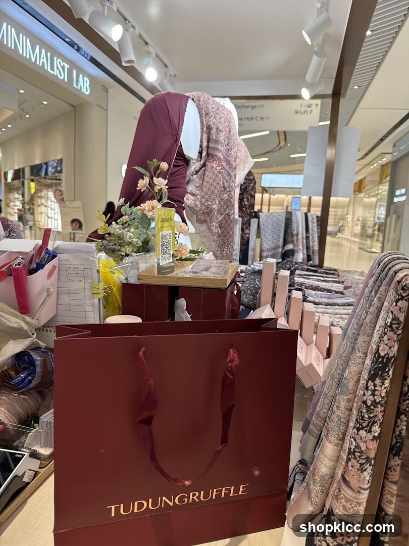 Store Display with Scarves and Shopping Bag