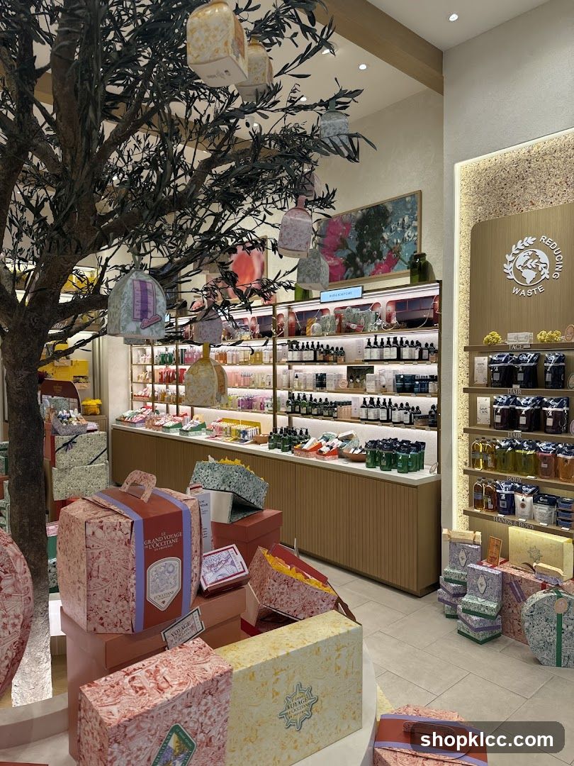 Store Interior with Decorative Tree and Gift Boxes