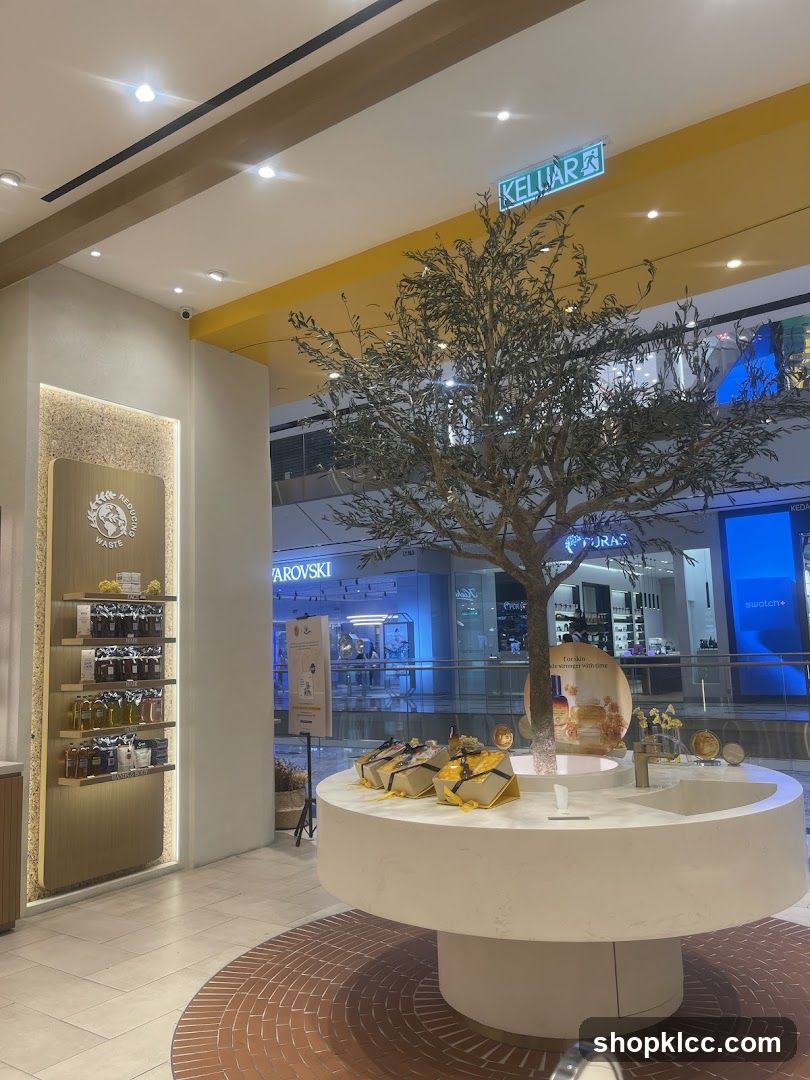 Store Display with Olive Tree and Gift Boxes