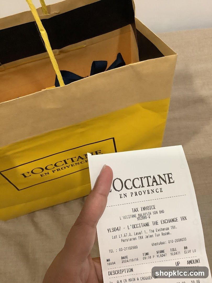 L'Occitane Shopping Bag and Receipt