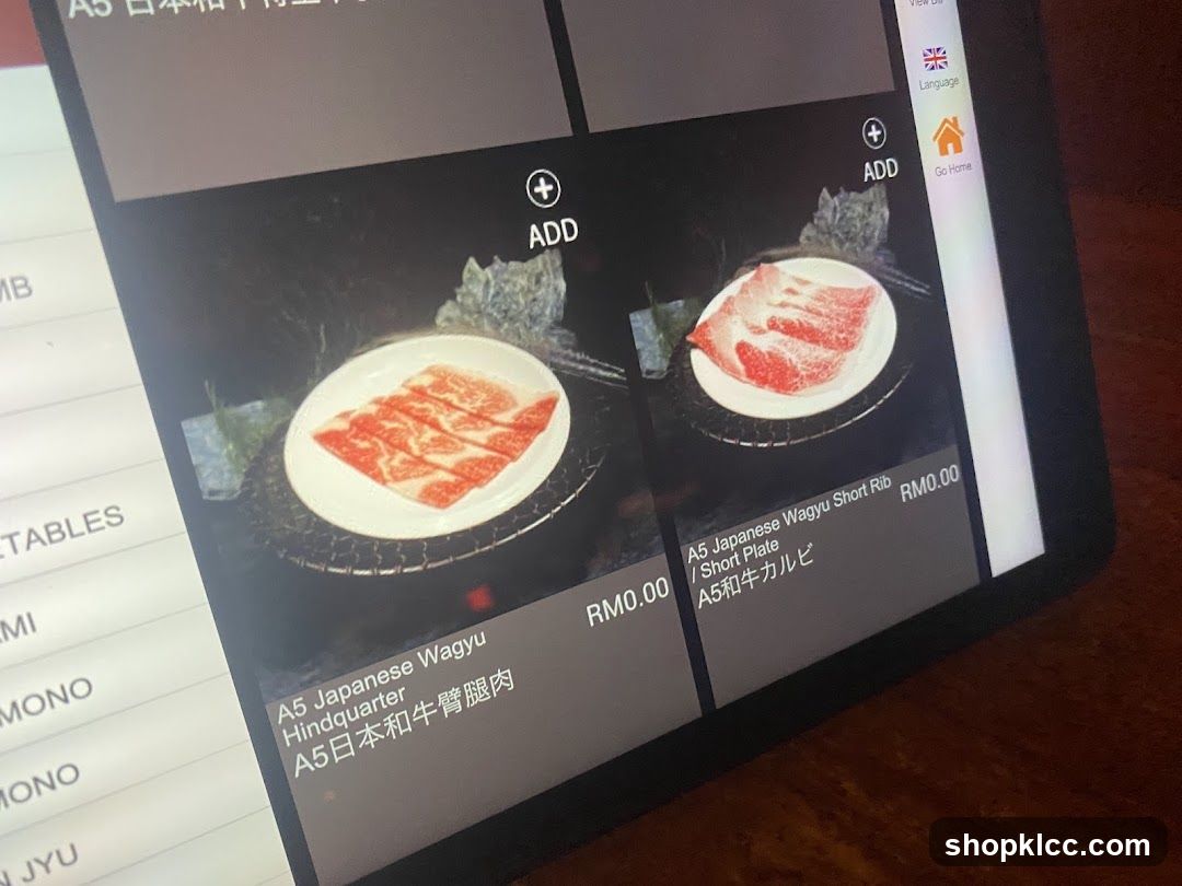 A5 Japanese Wagyu Menu