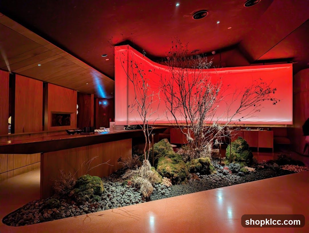 Interior with Red Lighting and Zen Garden
