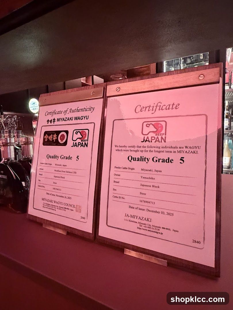 Certificates of Authenticity for Miyazaki Wagyu
