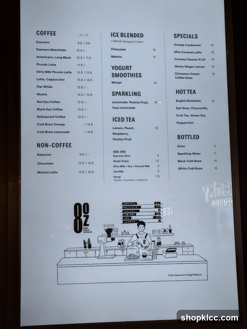 Eight Ounce Coffee Co. Menu
