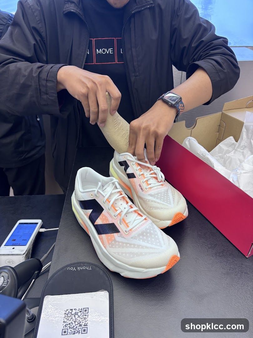 Salesperson showing running shoes