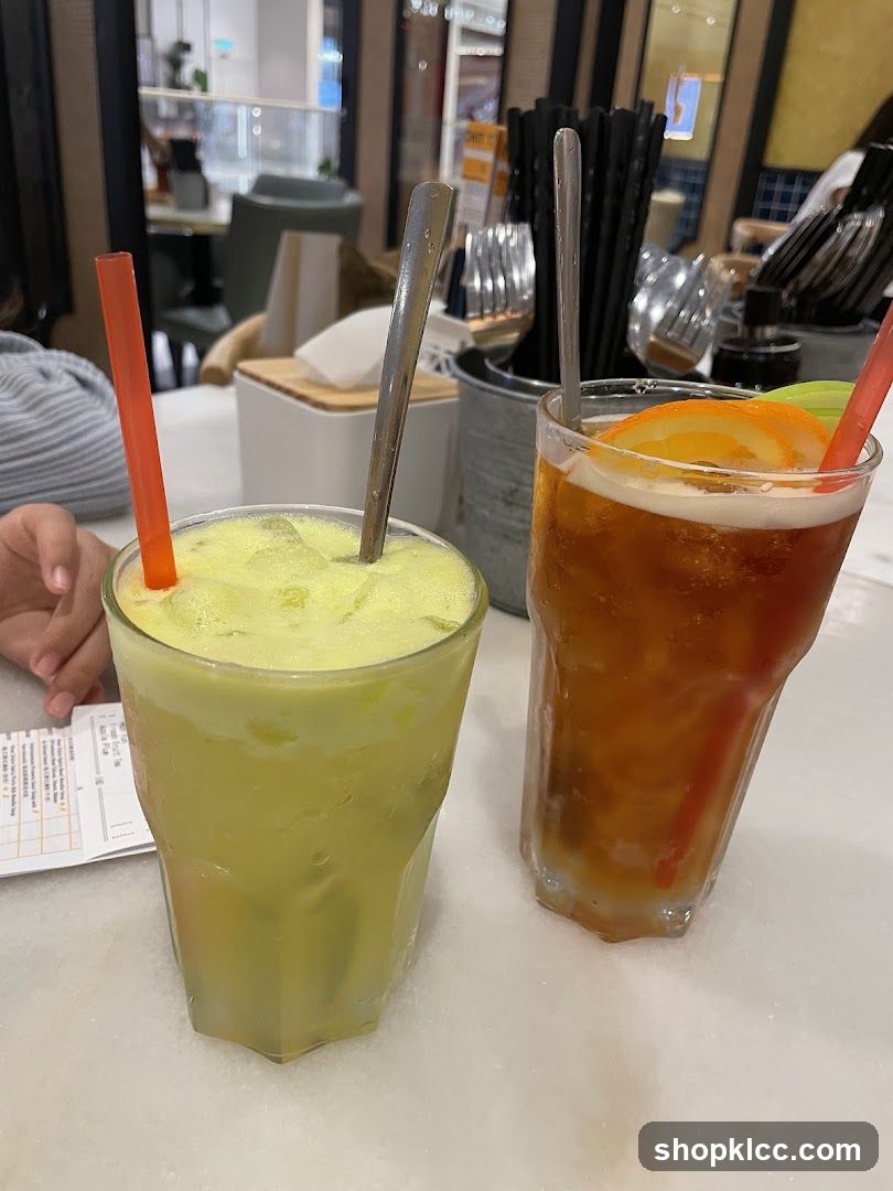 Two Iced Drinks on a Table