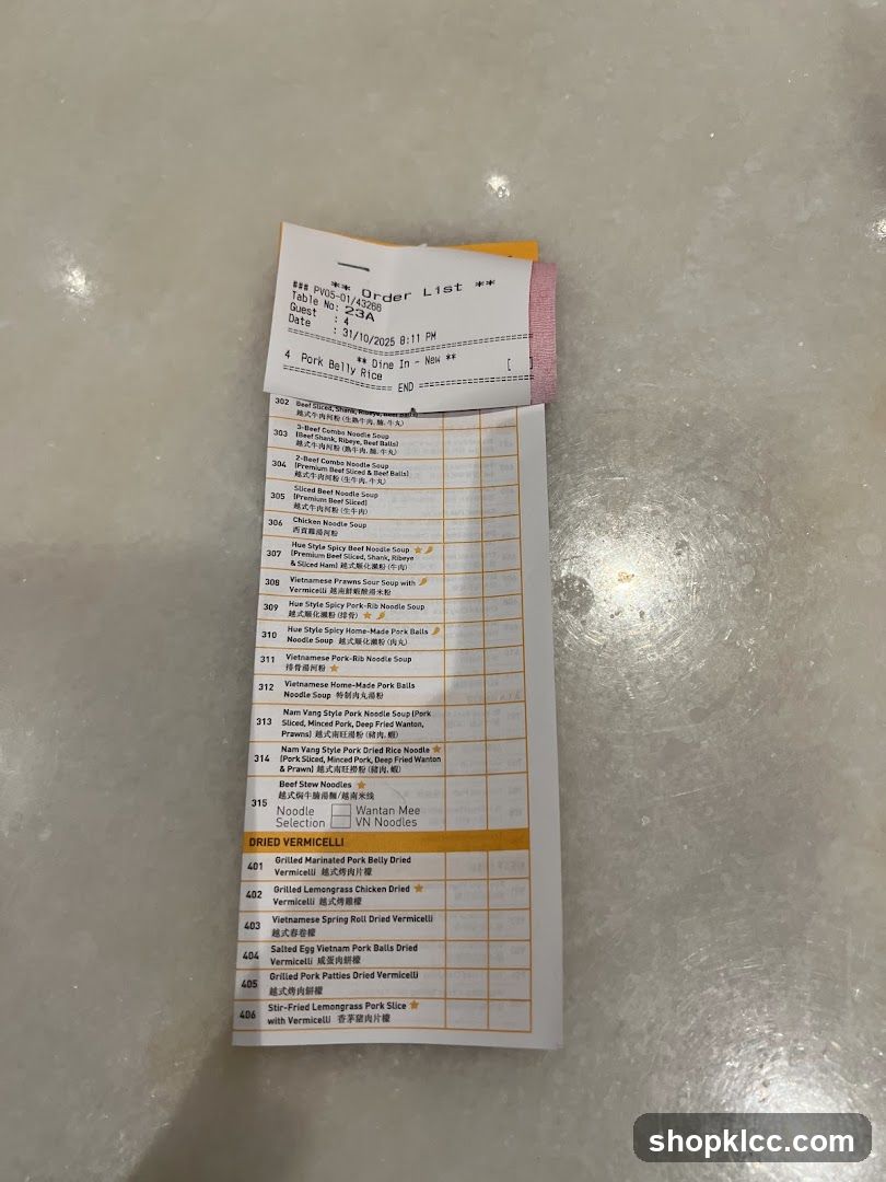 Receipt and Menu List