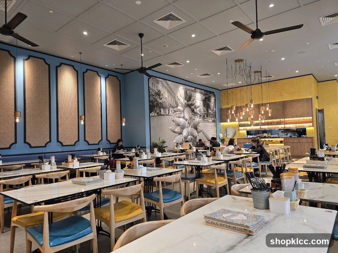 Restaurant Interior with Blue and Yellow Walls