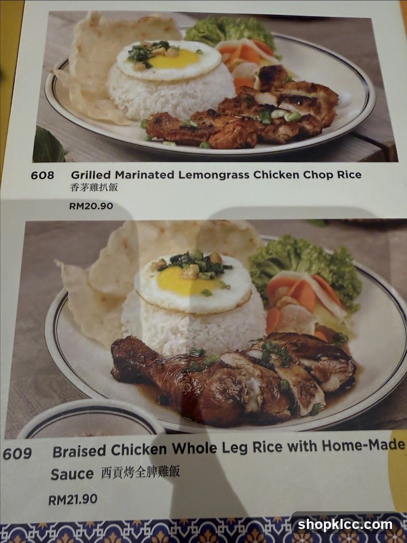 Grilled Marinated Lemongrass Chicken Chop Rice and Braised Chicken Whole Leg Rice with Home-Made Sauce