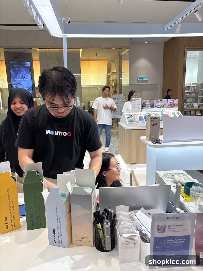 Store interior with staff and products
