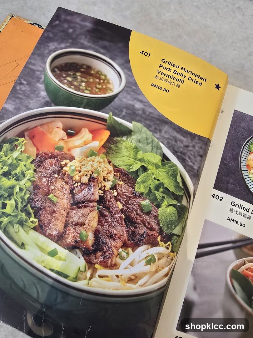 Food Menu Page with Grilled Pork Belly Dried Vermicelli
