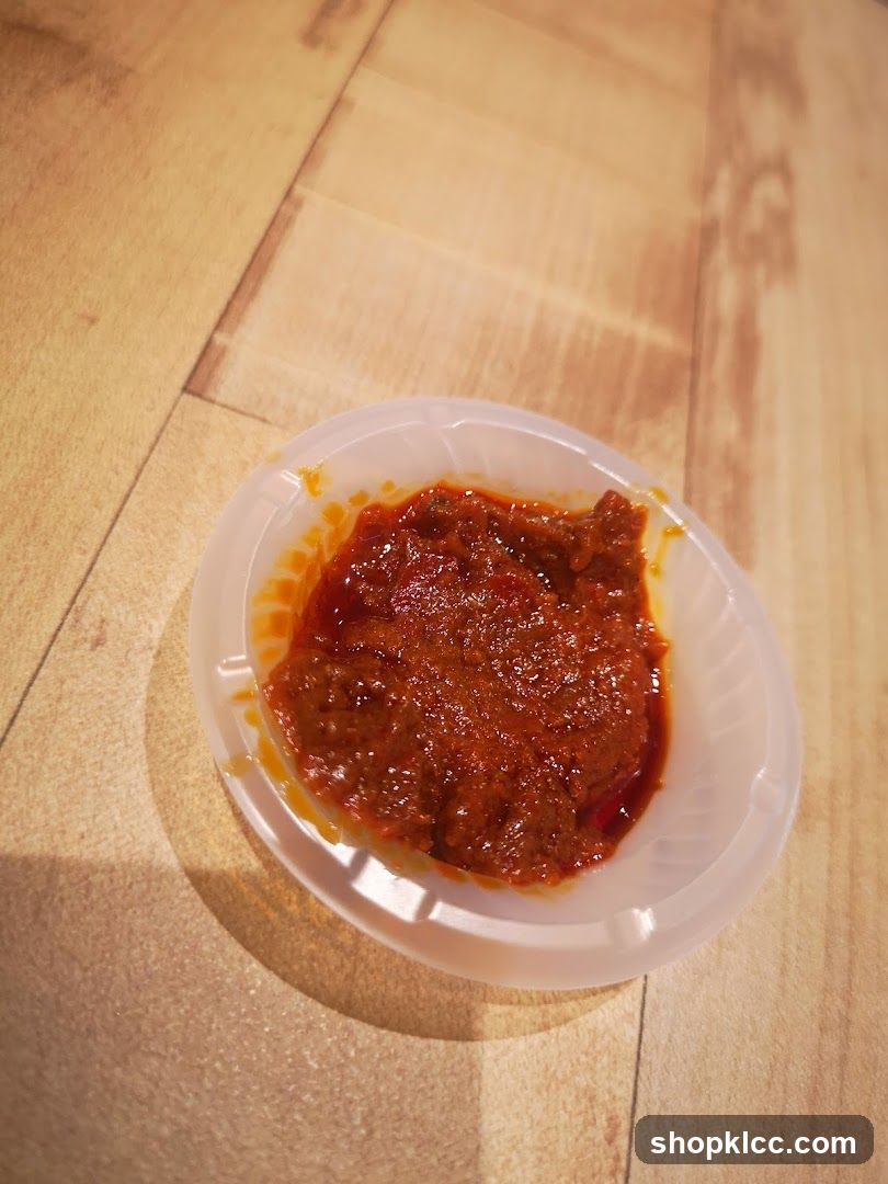 Sauce in plastic container