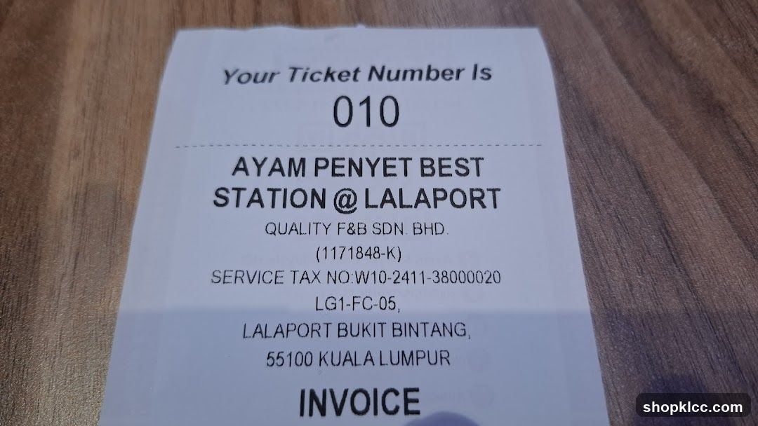 Receipt from Ayam Penyet Best Station @ Lalaport