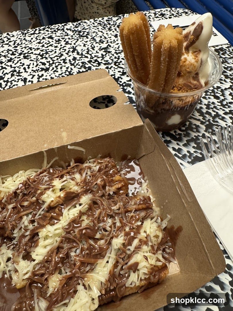 Churros with ice cream and chocolate sauce