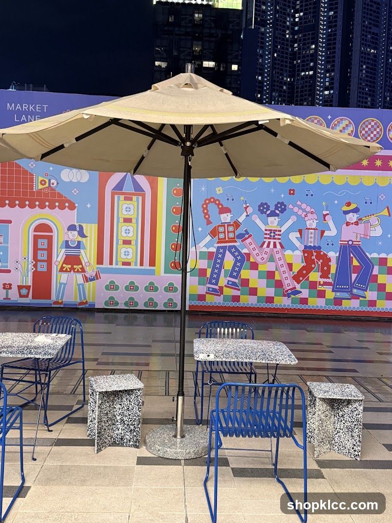 Outdoor Seating Area with Colorful Mural