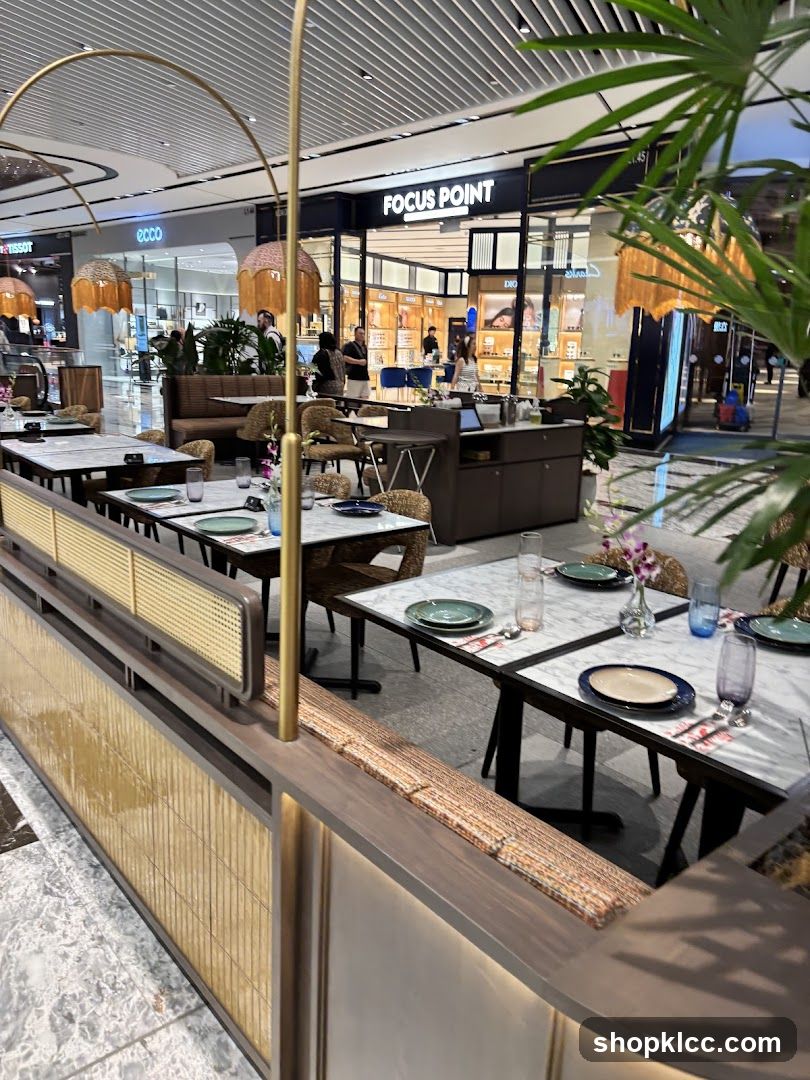 Restaurant Seating Area with Storefront in Background