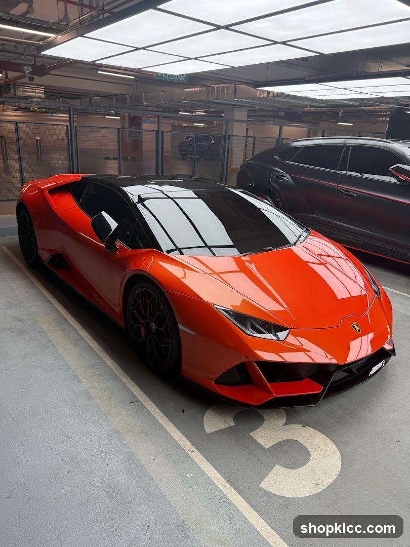 Orange Lamborghini in Parking Lot