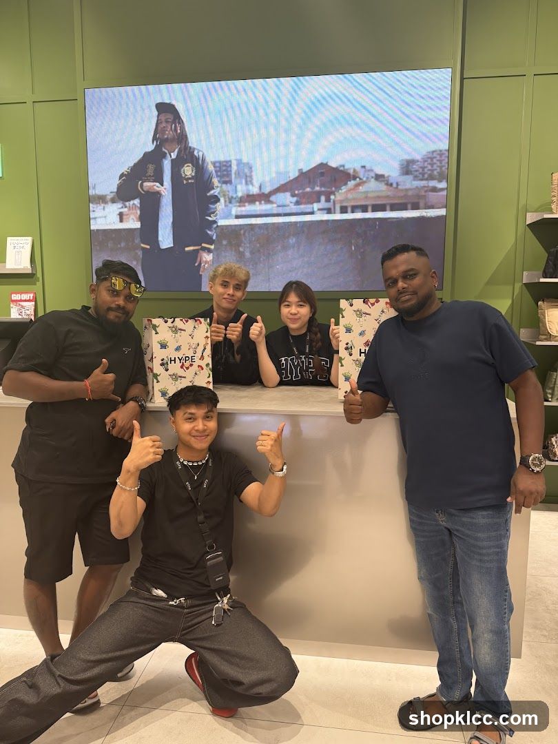 Group posing in a store