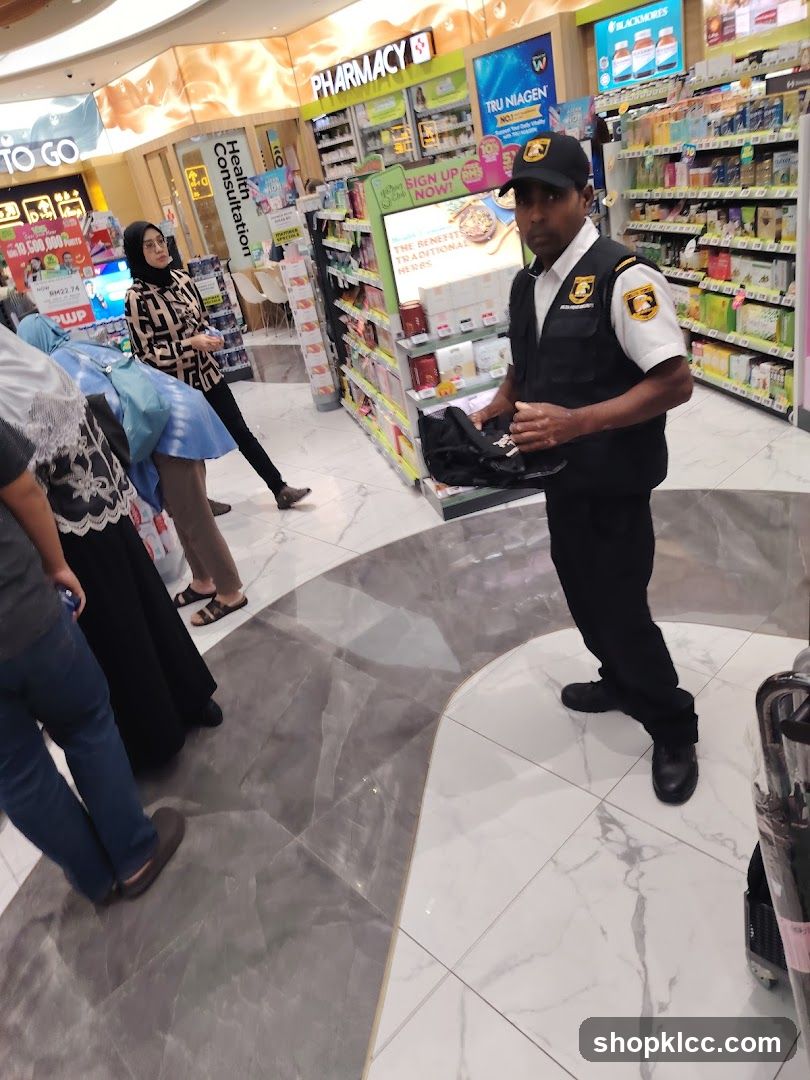 Pharmacy Interior with Security Guard