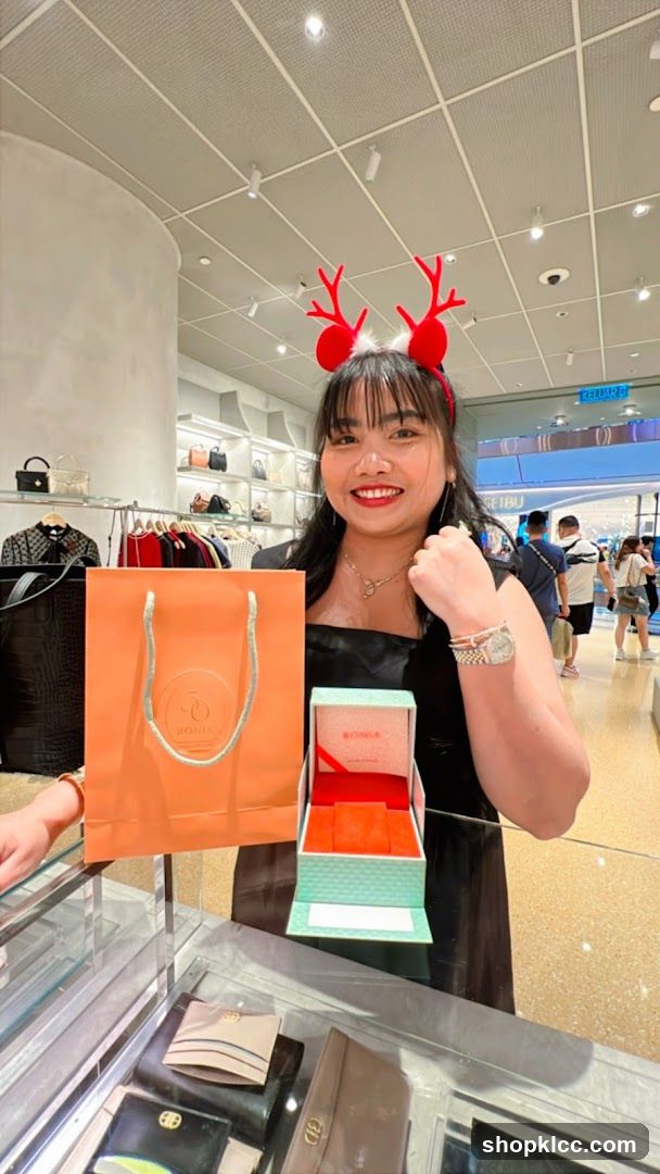 Woman with Christmas Antlers and Shopping Bag
