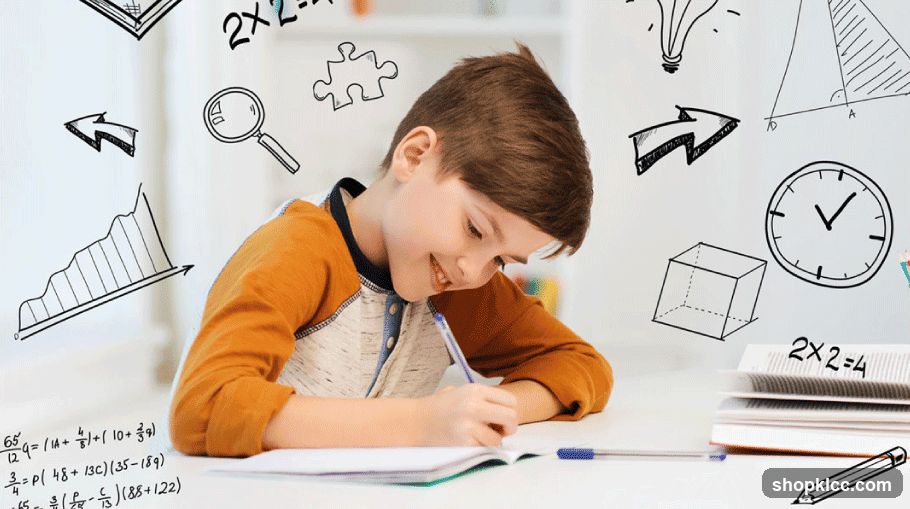 Boy Studying with Math Problems