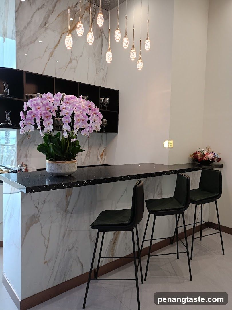 Bar Area with Orchids and Stools