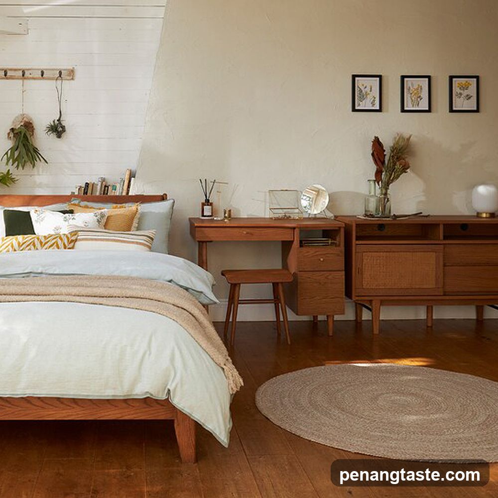 Bedroom with wooden furniture
