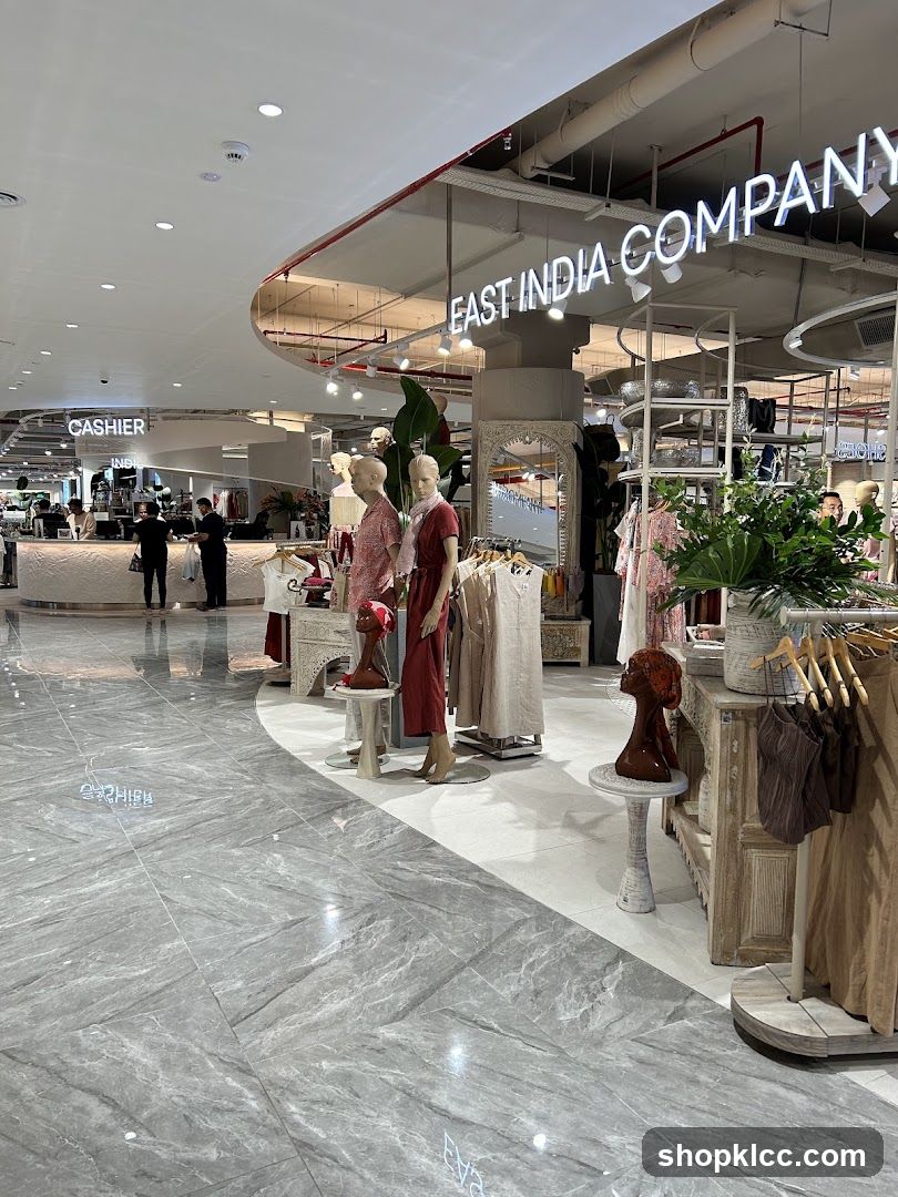 Clothing store interior with mannequins and signage