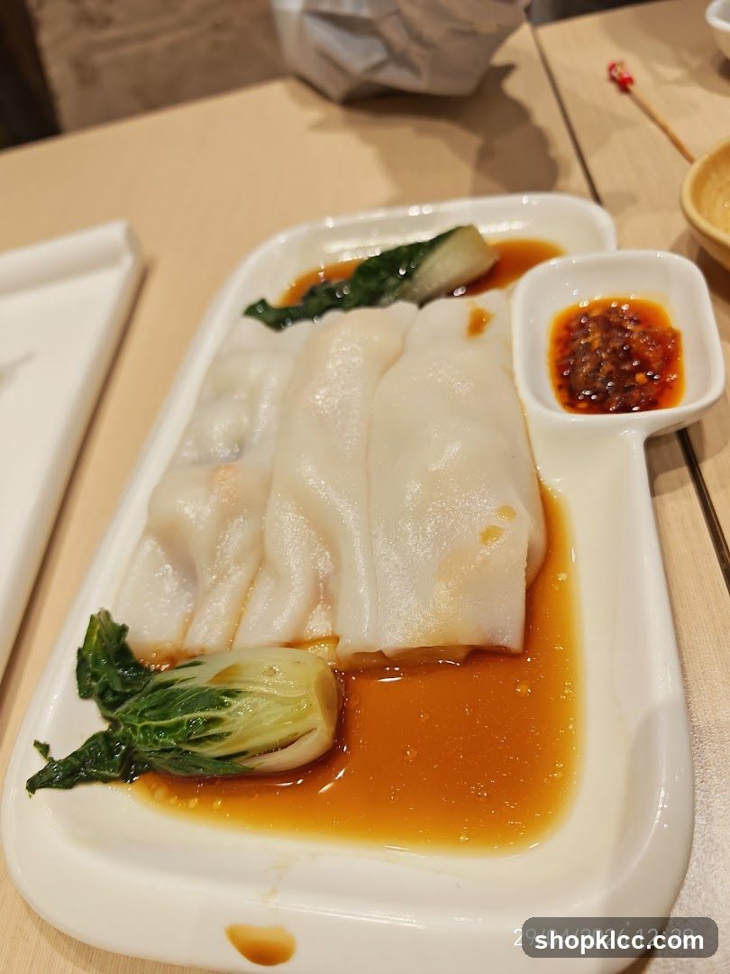 Steamed Rice Rolls with Bok Choy and Chili Sauce