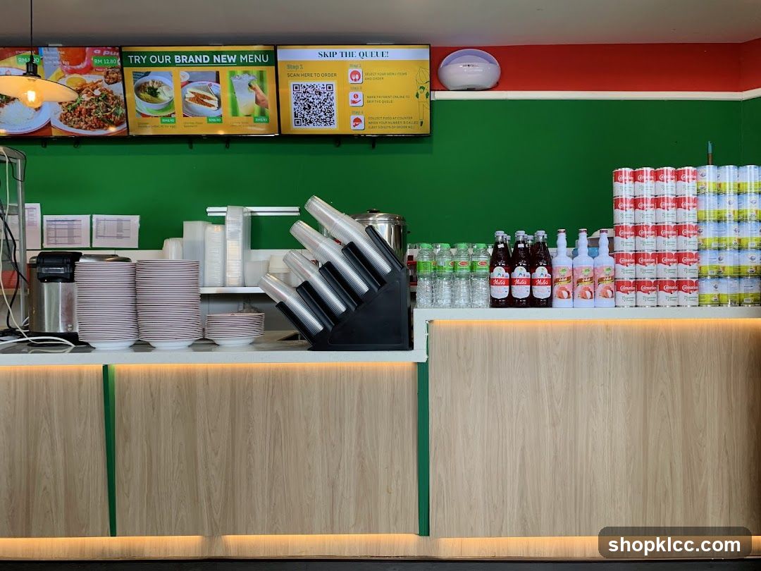Restaurant Counter with Menu and Supplies