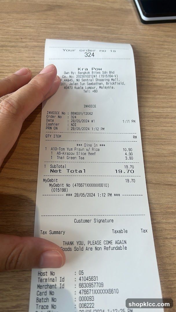 Receipt from Kra Pow