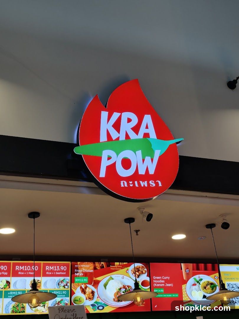 Kra Pow Restaurant Signage and Menu