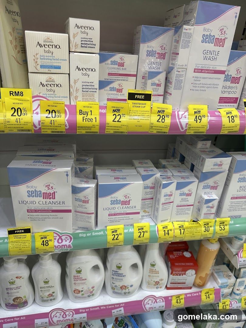 Store shelf with baby care products