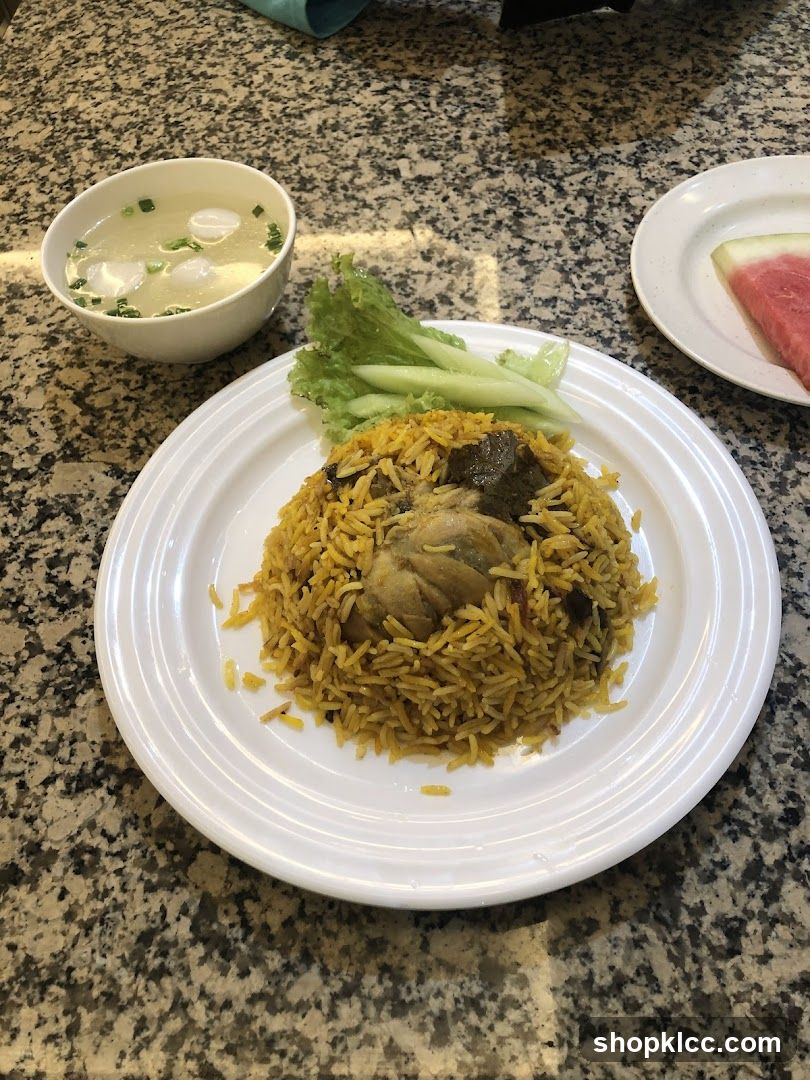 Chicken Biryani with Soup and Watermelon