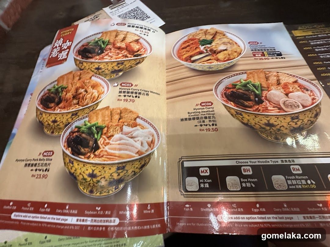 Hyonya Curry Menu