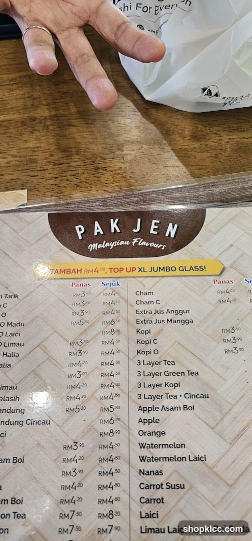 PAK JEN Malaysian Flavours Menu