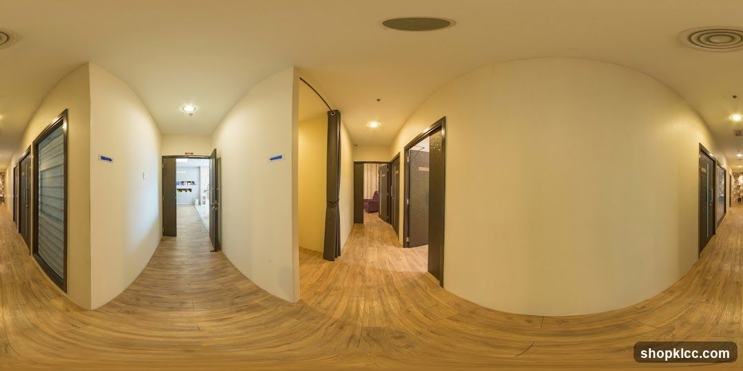 Interior Hallway with Doors and Curtains